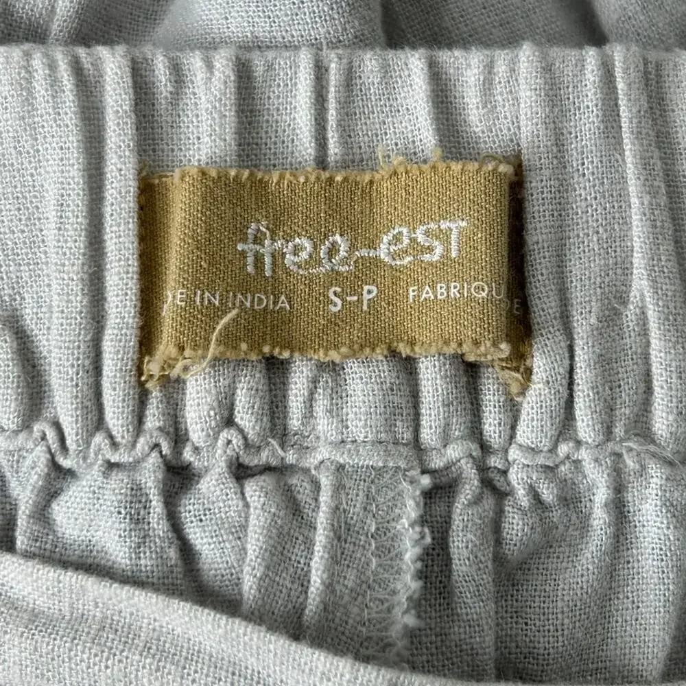 Free People Free-Est Linen Blend Jogger Pants Tie Waist Small Grey